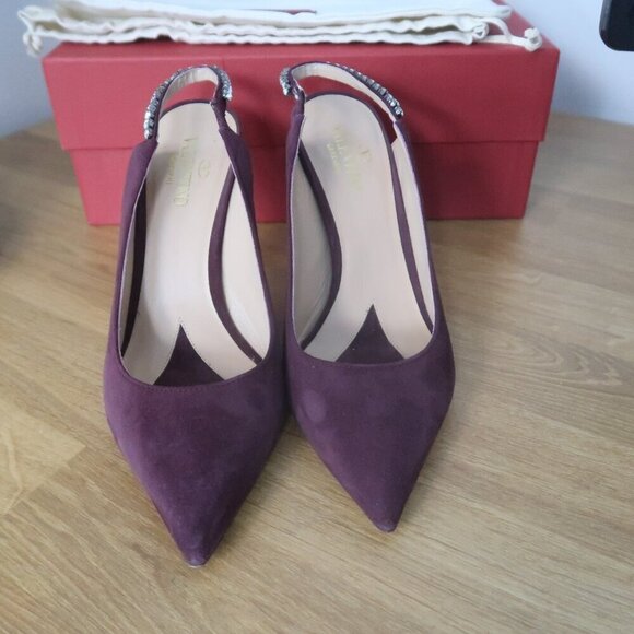 Valentino Rhinestone Slingback Heels Rubin Pointed Toe Shoes 37 / 7 - Picture 3 of 10